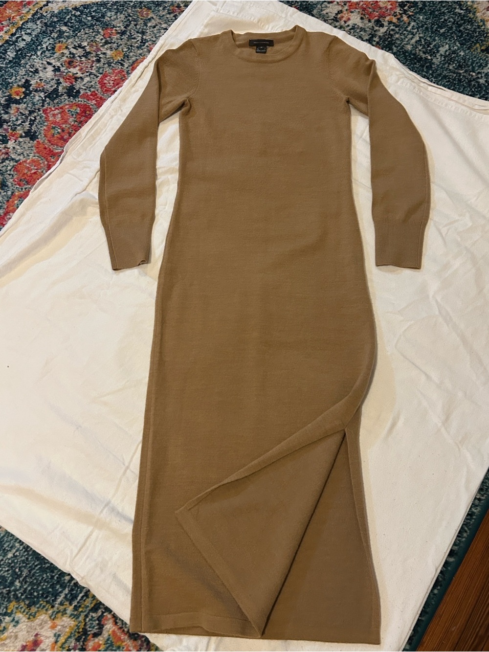 French Connection Camel Long Sleeve Knit Midi Dress